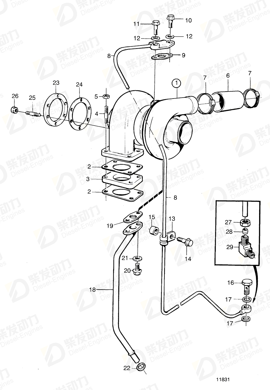 VOLVO Oil feed pipe 3825897 Drawing